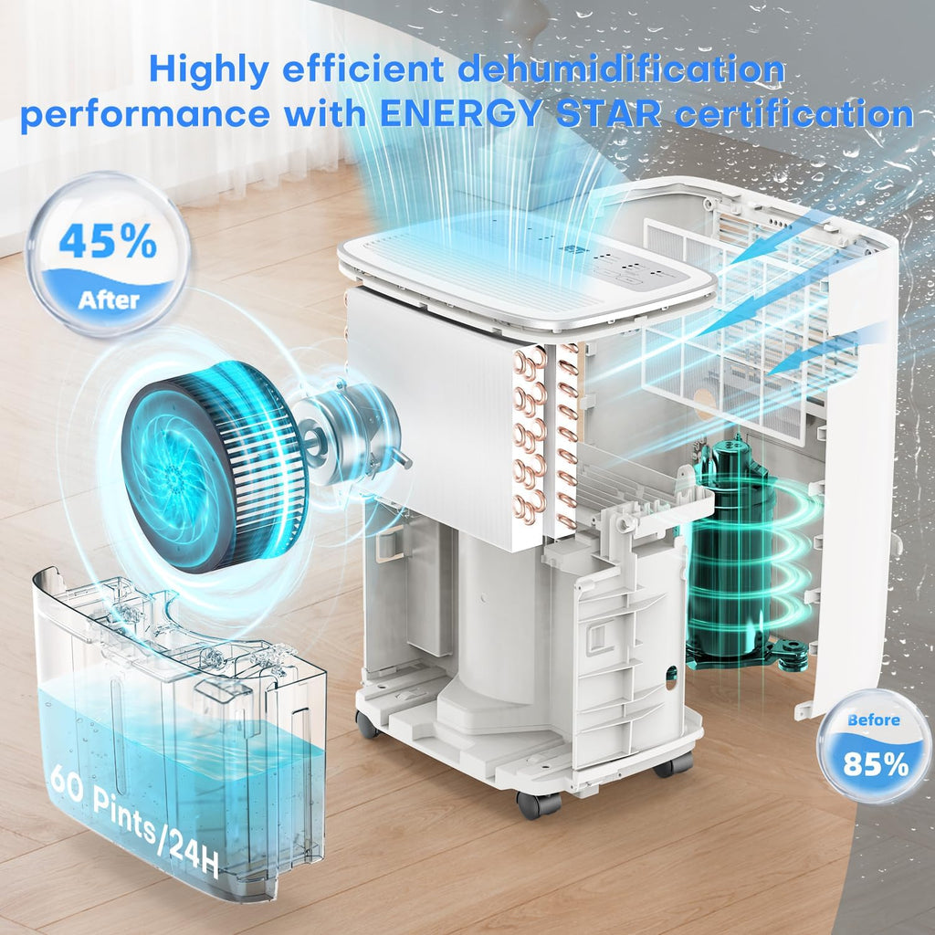 4,500 Sq.Ft Dehumidifier for Basement, Max 80 Pint/Day (Standard 60 Pint/Day) Smart WiFi Dehumidifier with Pump Drain Hose & Auto Humidity Control, Large Dehumidifiers for Home, RV, Bathroom, Bedroom