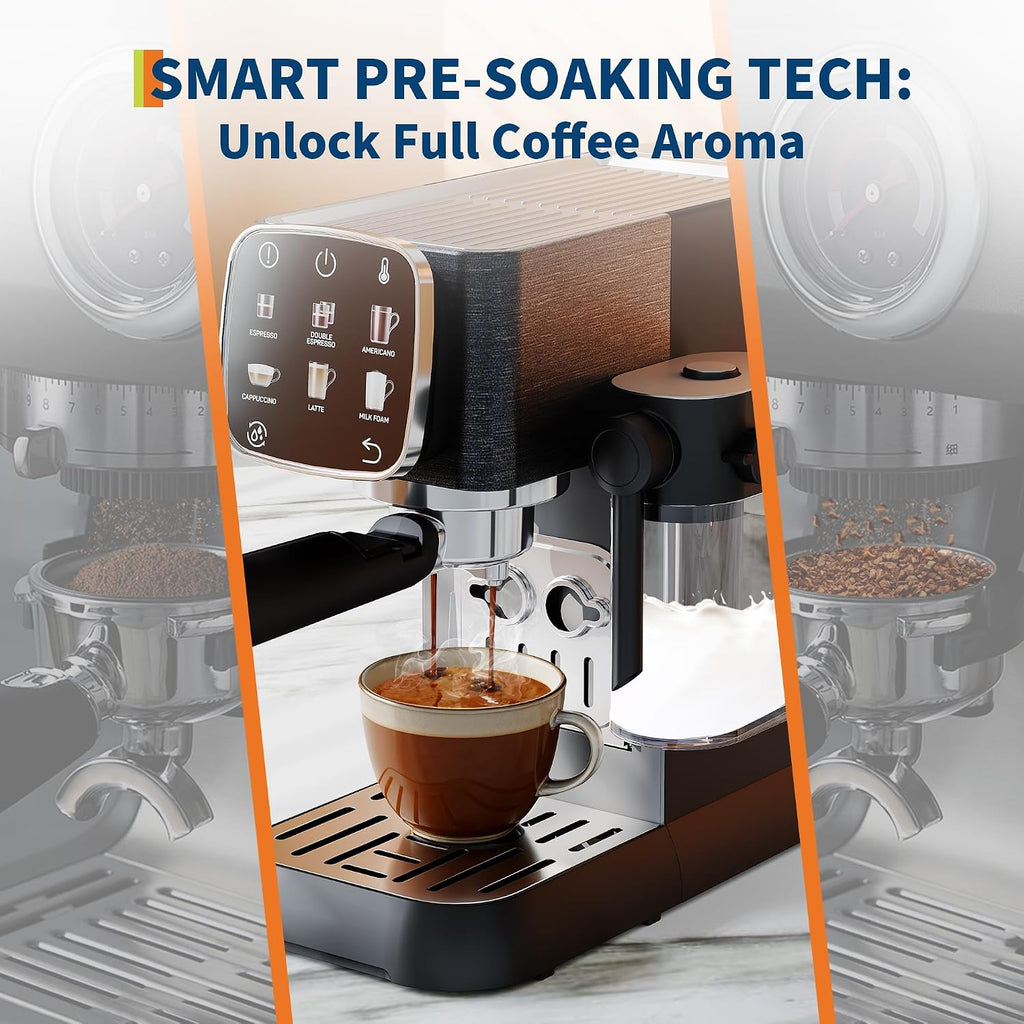 Garvee Espresso Machine Compact, 20 Bar Professional Espresso Machine with Milk Frother and Touchscreen, Espresso Coffee Machines with Adjustable Temperature,for Cappuccino, Latte