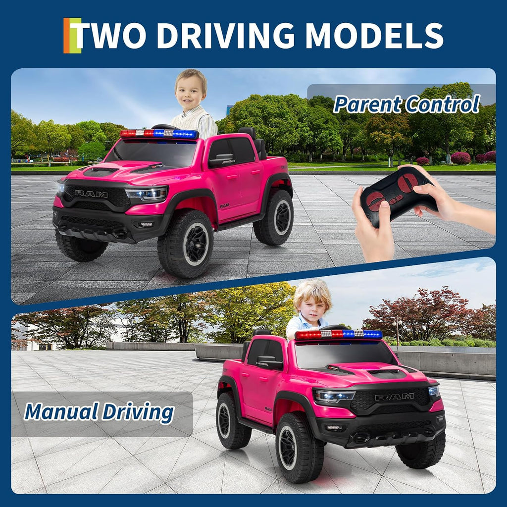 Garvee Ride On Car, Licensed RAM 12V Kids Ride On Police Car with Remote Control, Electric Pickup Truck for Toddlers, 3 Speeds, Spring Suspension, LED Lights & Parent Safety Lock