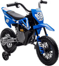 Qaba Kids Dirt Bike with Twist Grip Throttle, 12V Electric Motorcycle, Electric Bike for Toddler with Training Wheels, Spring Suspension & Music, Blue