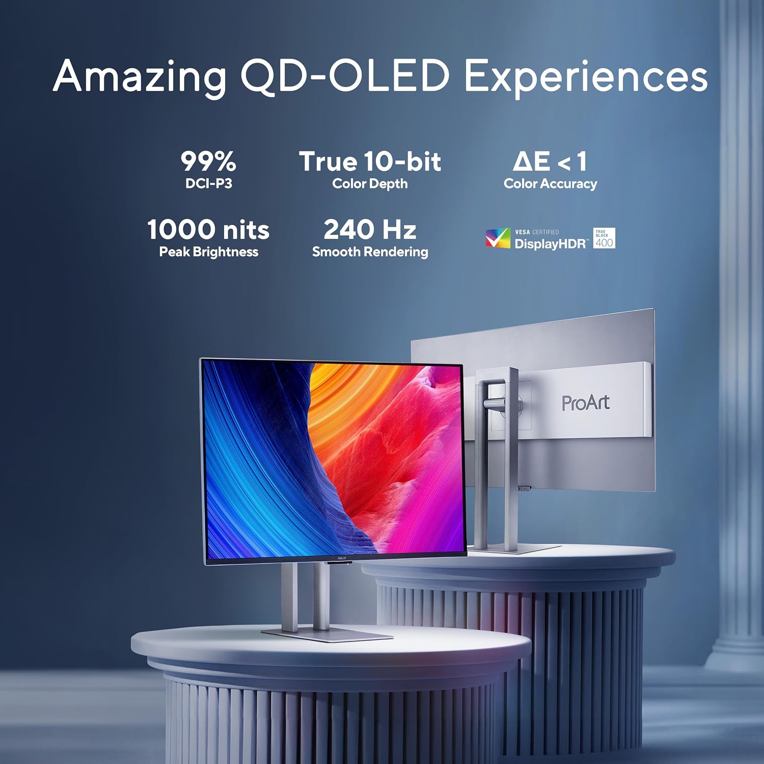 ASUS ProArt Display 32' 4K HDR QD-OLED Professional Monitor (PA32UCDM) - UHD, Ultra-Slim, 240Hz, 0.1ms, Auto Calibration, Dolby Vision, 99% DCI-P3, ΔE<1, Thunderbolt 4, Calman Ready, 3 yr Warranty