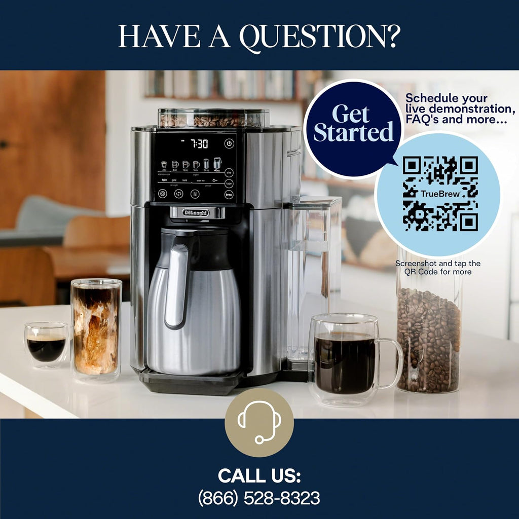 De'Longhi TrueBrew Drip Coffee Maker, Built in Grinder, Single Serve, 8 oz to 24 oz with 40 oz Carafe, Hot or Iced Coffee, Stainless,CAM51035M