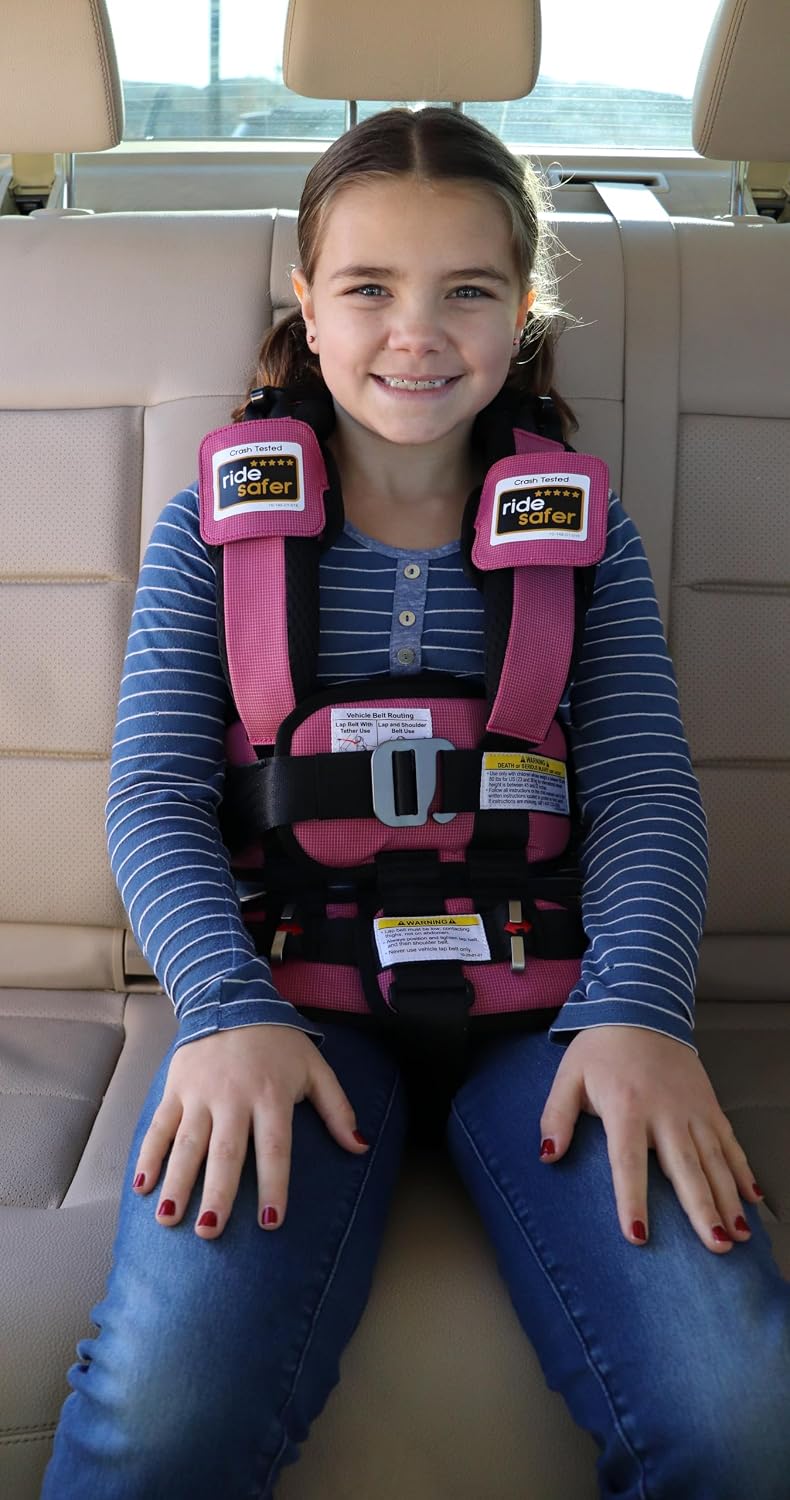 RideSafer Gen 5 - Extra Small (XS) Pink, Lightweight, Compact, Portable Car Seat, 2+ Years; 26.5–40 lb - Perfect for Travel and Everyday Child Safety