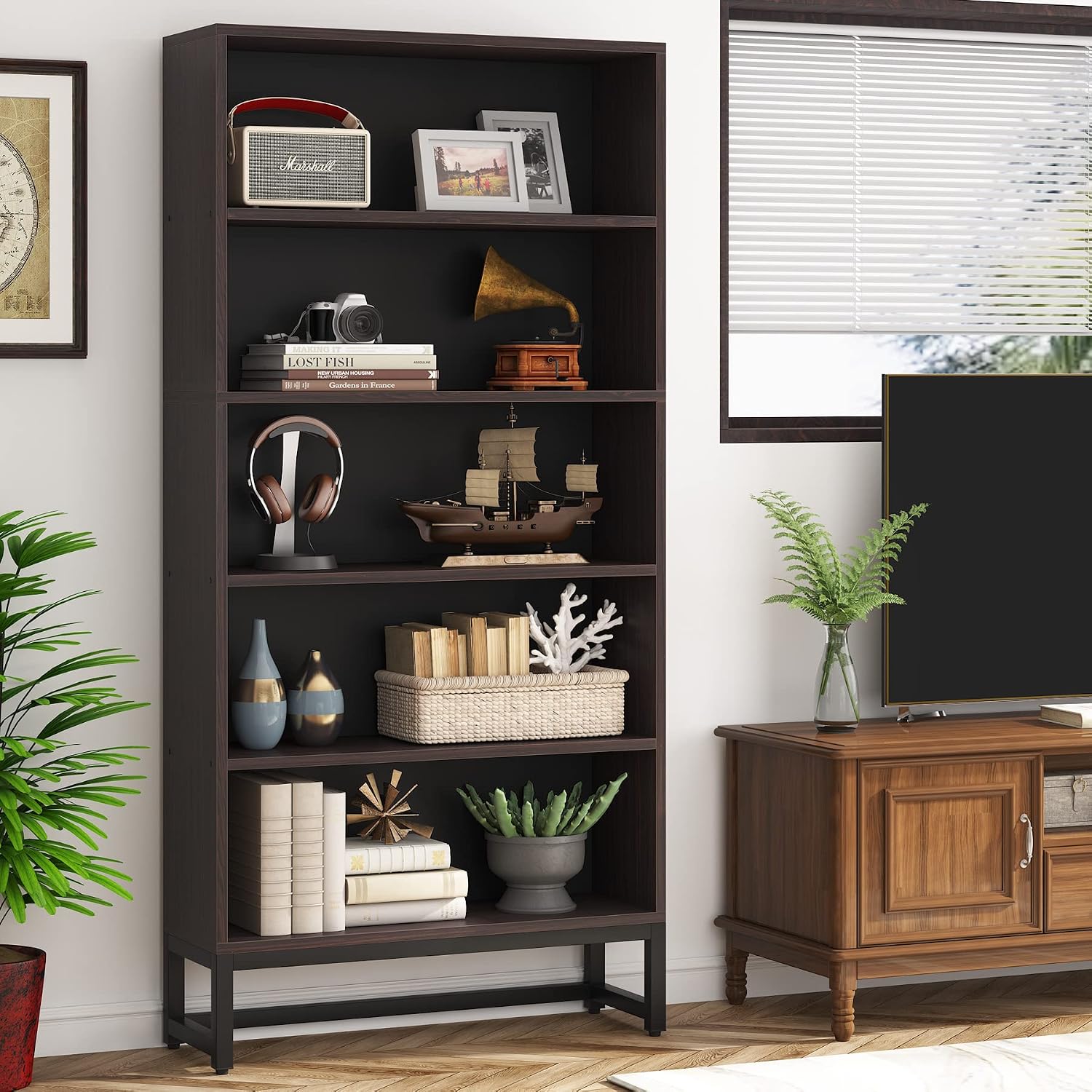 Tribesigns Tall Bookcase and Bookshelf, 70.8' Large Bookcases Organizer with 5-Tier Storage Shelves, Heavy Duty Free-Standing Library Bookshelf Shelving Unit for Living Room, Bedroom (Sandalwood)