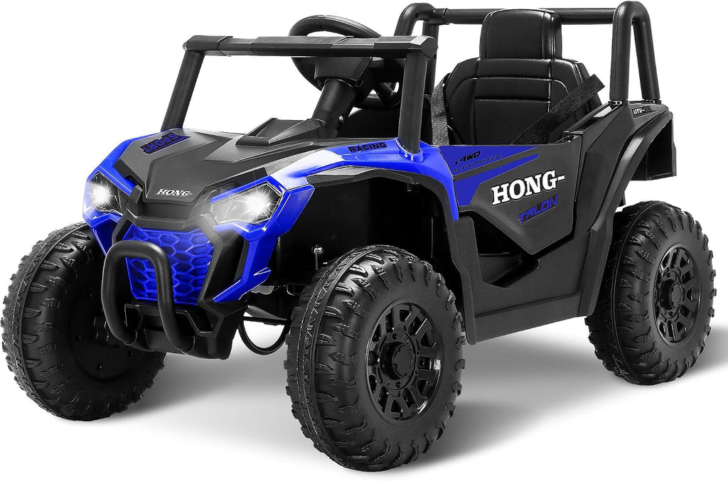12V Kids Electric Car, Ride on Car Truck with Remote Control, LED Lights, 3 Speed Adjustable, Music, Safety Belt, Soft Start, Horn, Ride on Toys for Toddlers Boys Girls 3-6, Blue