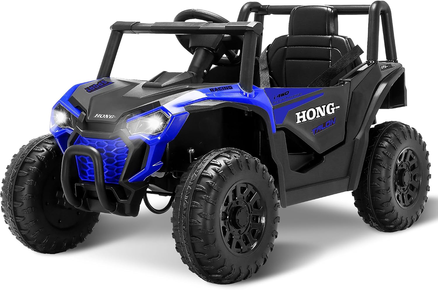 12V Kids Electric Car, Ride on Car Truck with Remote Control, LED Lights, 3 Speed Adjustable, Music, Safety Belt, Soft Start, Horn, Ride on Toys for Toddlers Boys Girls 3-6, Blue