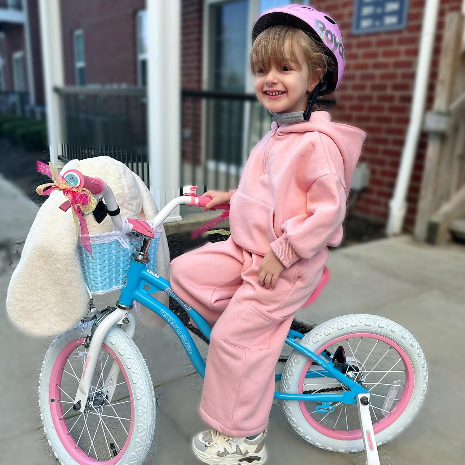 Royalbaby Stargirl Children's Bicycle Outdoor Adventure Ride-On Bike with Training Wheels, Adjustable Seat, and Basket, 14 Inch, Blue