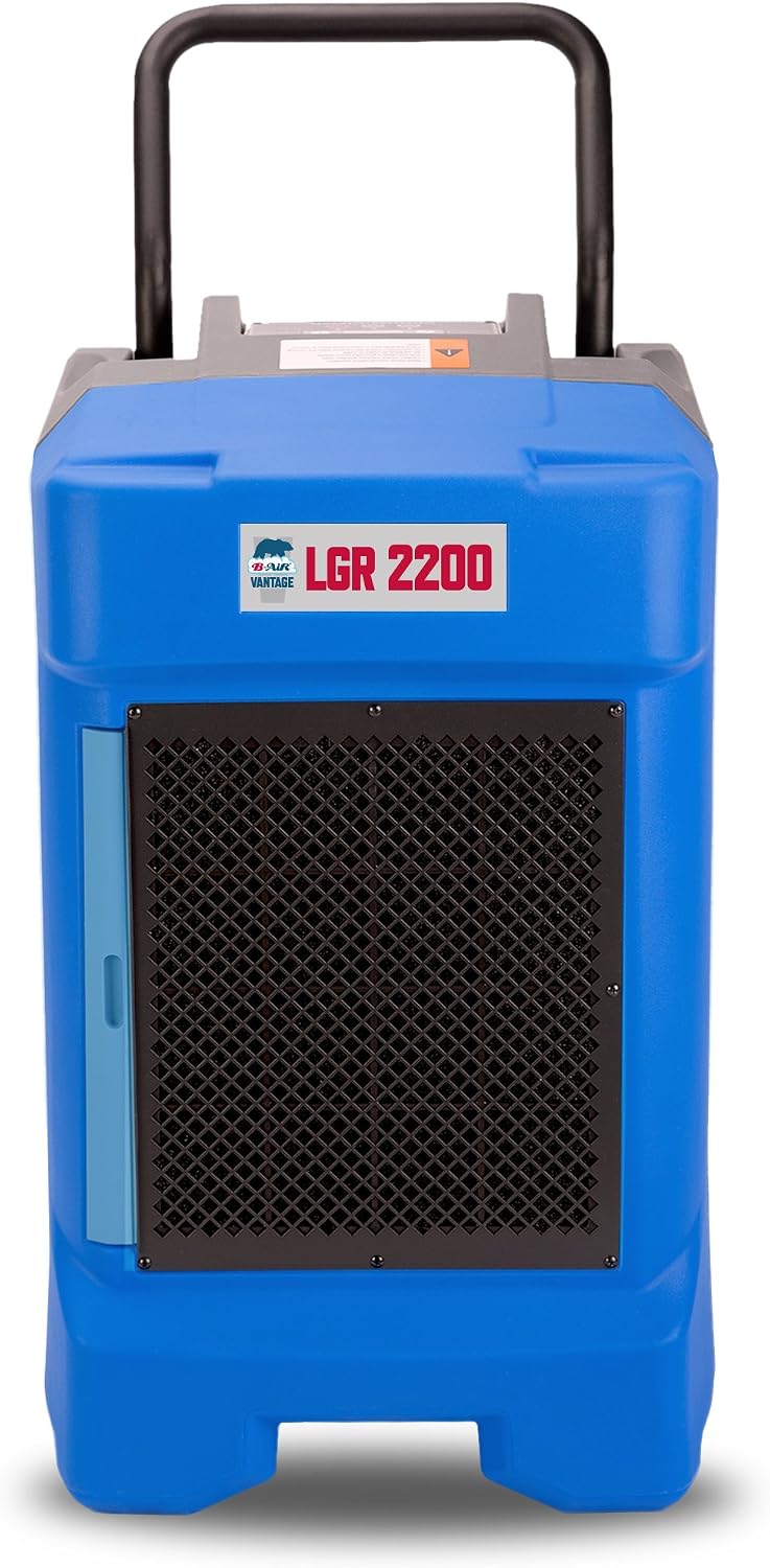 B-Air VG-2200 225 Pint Commercial LGR Dehumidifier for Water Damage Restoration Equipment Mold Remediation, Blue