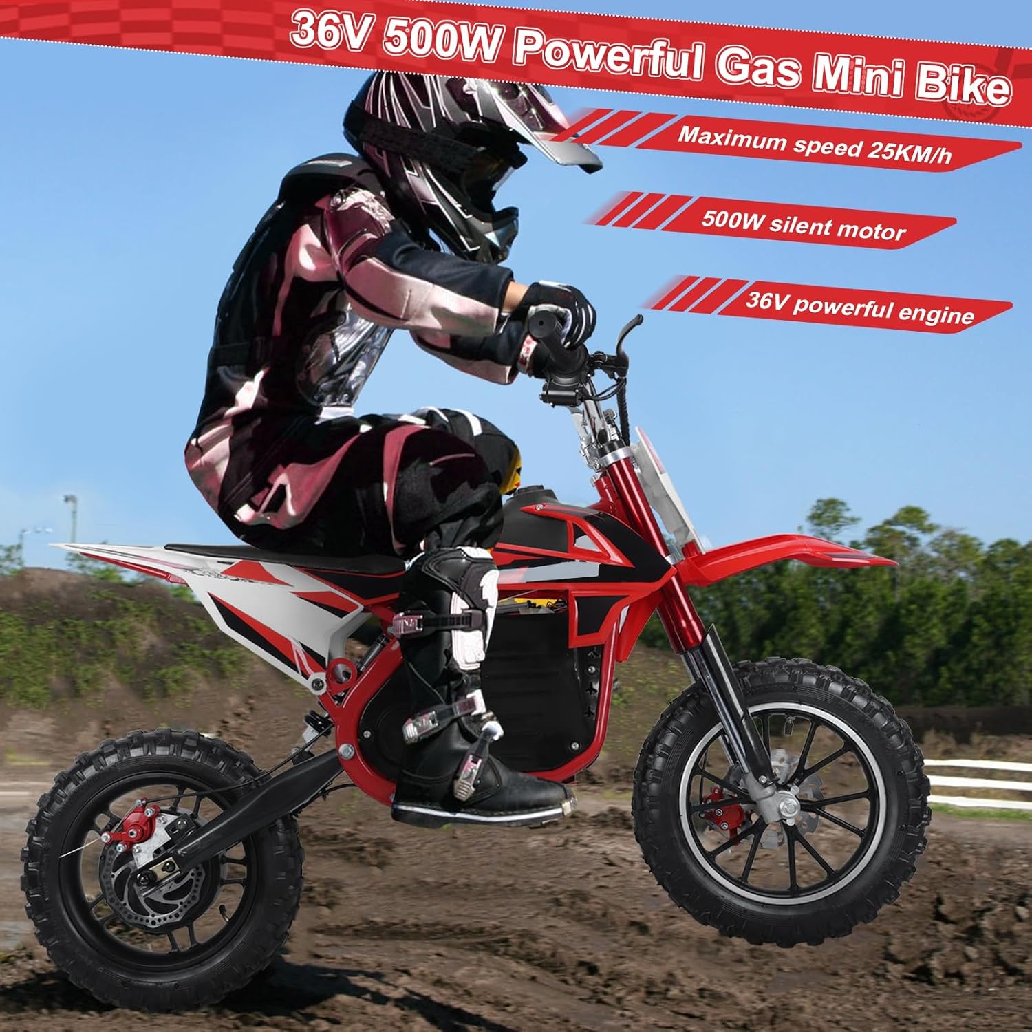 Electric Dirt Bike for Kids - Mini Motocross Off Road Motorcycle, 36V 500W Pocket Motorbike, High Speed 25KM/H, 10-Inch Wheels-Kids Electric Dirt Bike