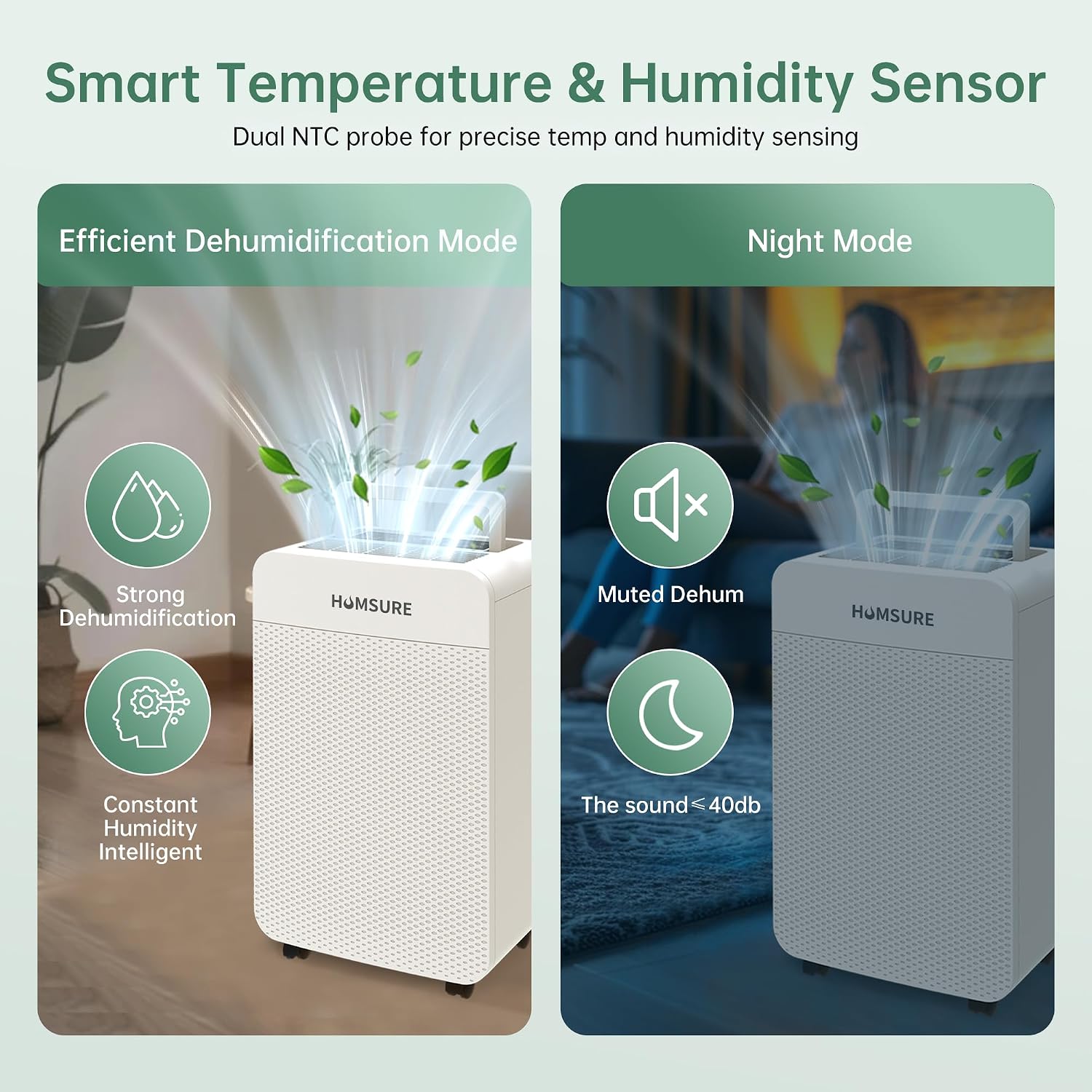 HUMSURE 4500 Sq. Ft 80 Pints Dehumidifier for Basement and Home, Bathroom, Bedroom, Equipped With Drainage Hose, Automatic Defrosting, 24-Hour Timer Function