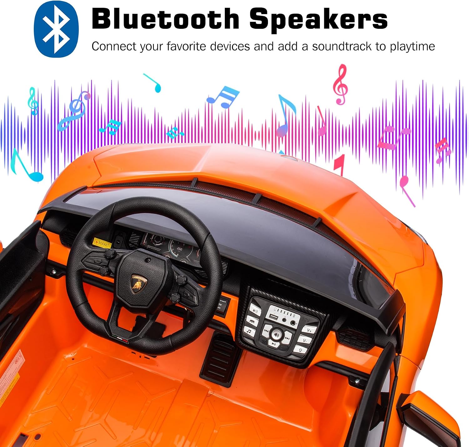 Oryxearth 2-Seater Ride on Car 24V Electric Lamborghini for Kids, 2WD with PU Leather Seats w/Adjustable Safety Belt, 2 Speeds Mode, Bluetooth, Remote Control, Gifts for Children