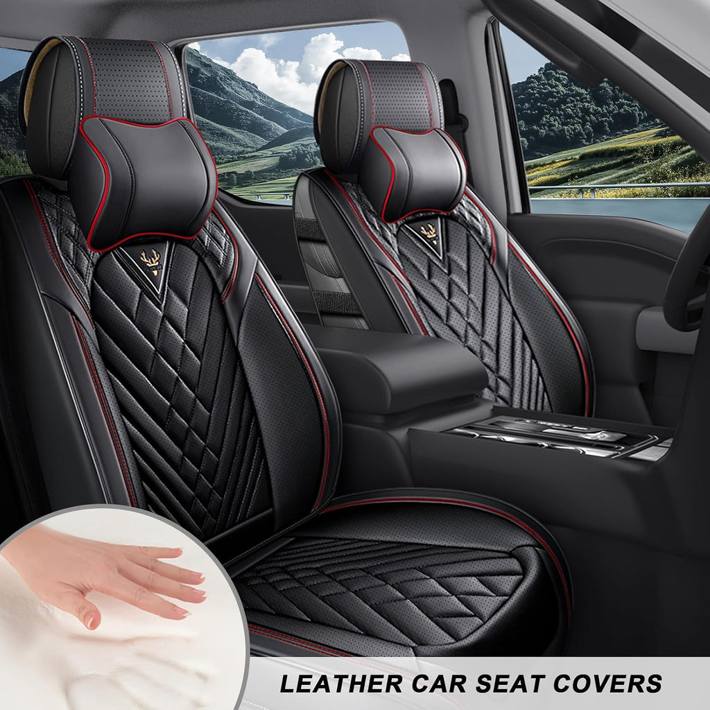 Dodge Ram Truck Seat Covers Custom for 2002-2026 1500 2002-2026 2500/3500 Crew Double Mega Quad Cab Bighorn Laramie Tradesman Classic Full Set Seat Covers Protectors(Luxury 5 Seats/Black Red)