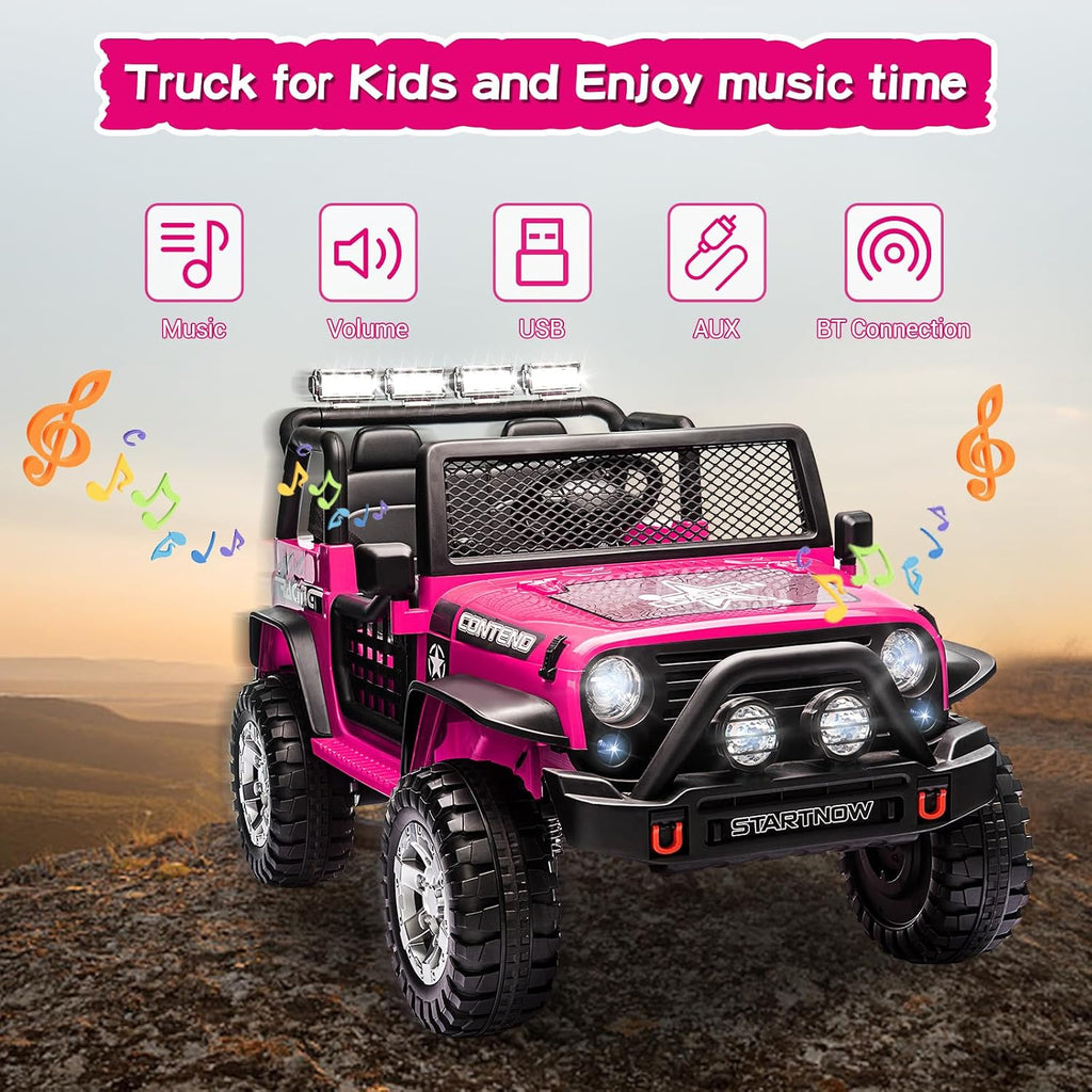 SEHOMY 2 Seater Electric Car for Kids, 12V Ride on Toys Power Wheels with Remote - 3 Speeds, Spring Suspension, 110LB Max, LED Lights, Music, Kids Electric Vehicles Toddler Truck for Boys Girls Pink