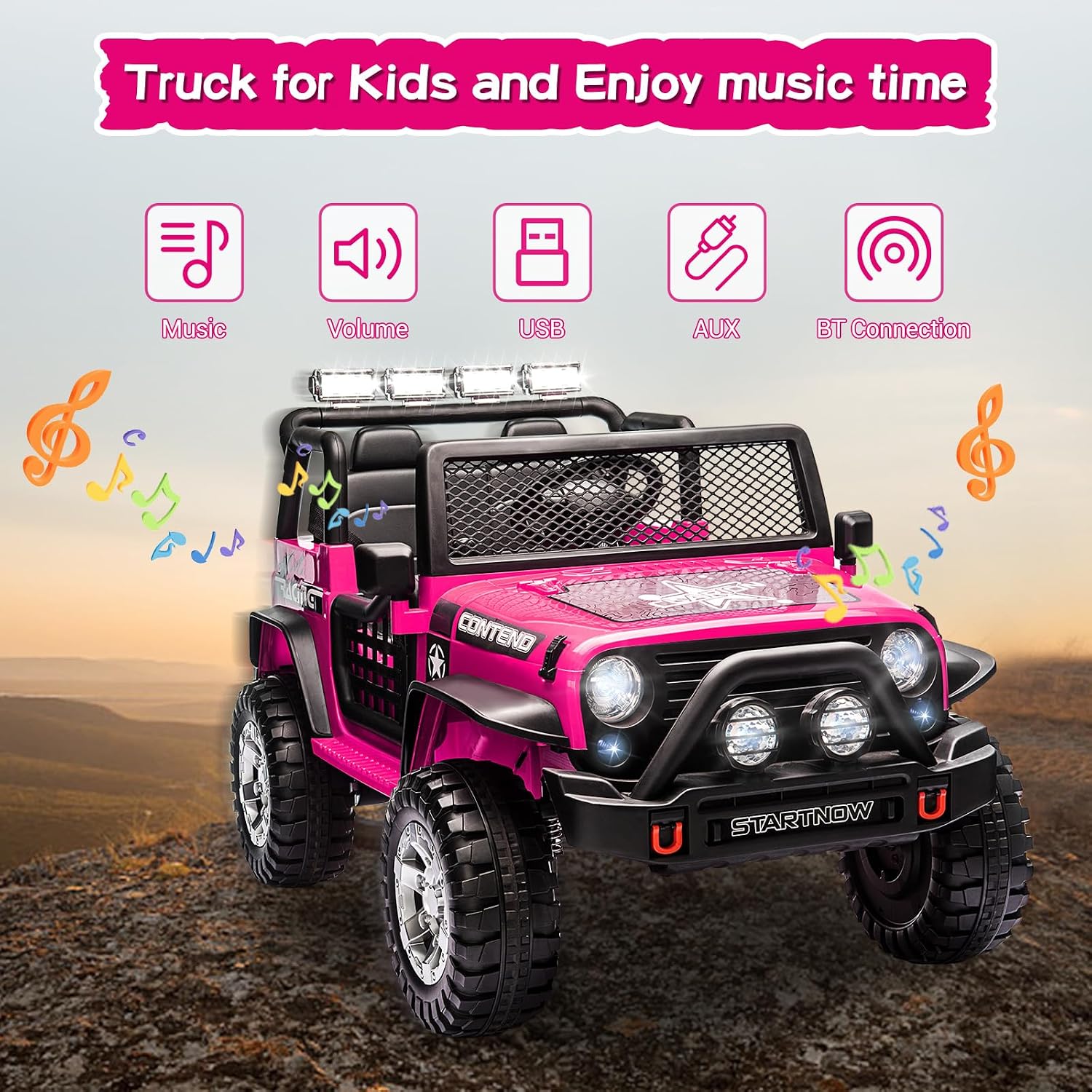 SEHOMY 2 Seater Electric Car for Kids, 12V Ride on Toys Power Wheels with Remote - 3 Speeds, Spring Suspension, 110LB Max, LED Lights, Music, Kids Electric Vehicles Toddler Truck for Boys Girls Pink