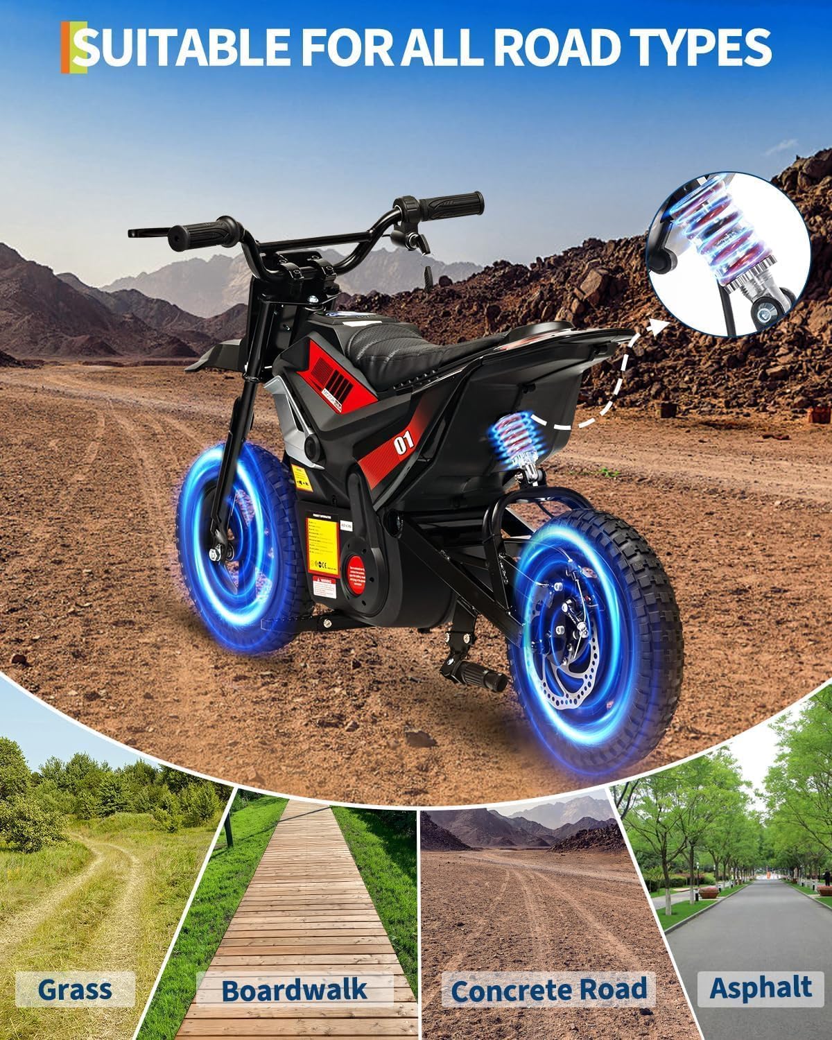 GarveeLife Electric Dirt Bike for Teens, 12' Fat Tire 350W Electric Motorcycle with 24V Battery, 14MPH Top Speed, 130 LBS Max Load, Mini Dirtbike for Kids, Mountain Off-Road Bike Fit Age 10+