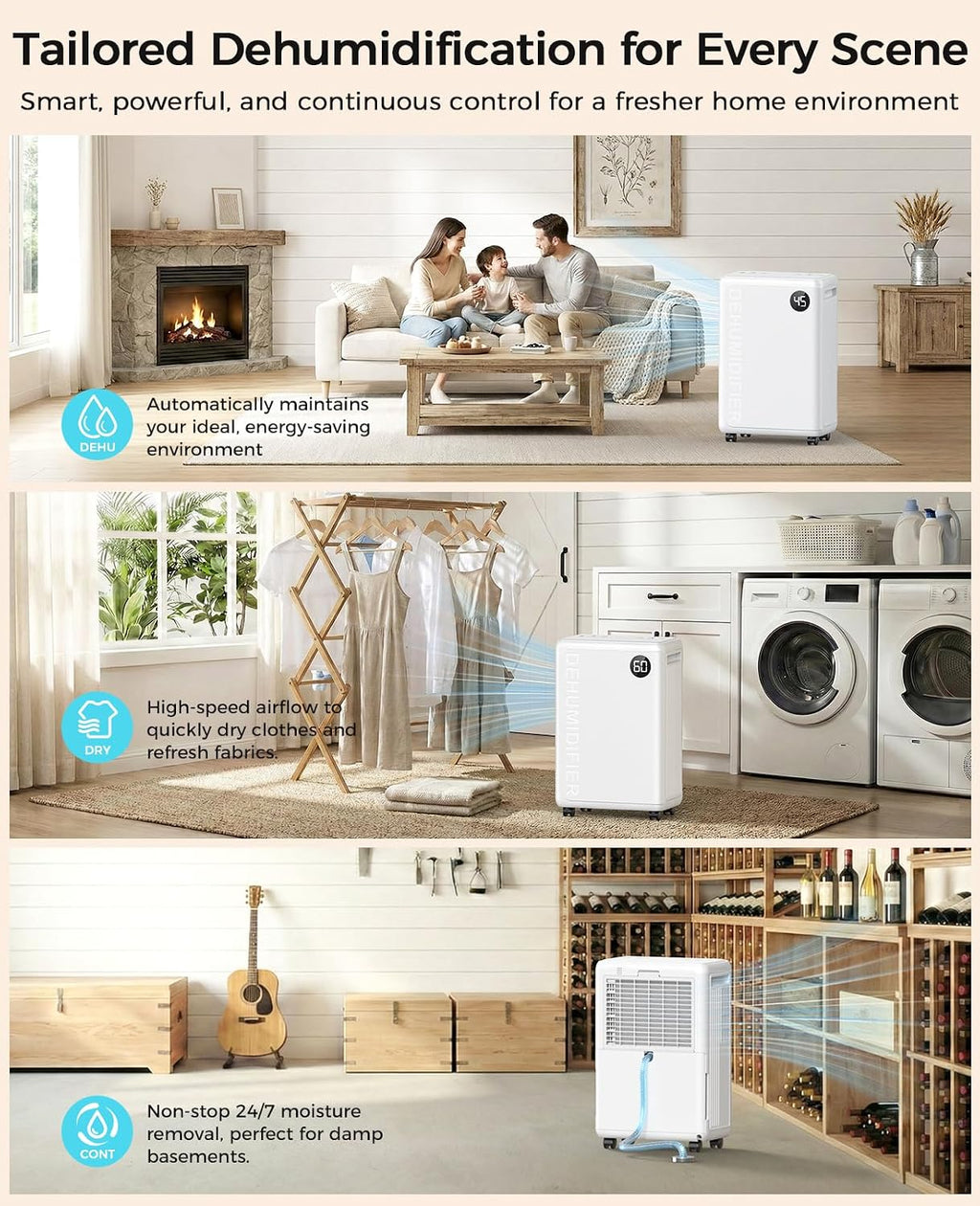 PLUSCENT 32 Pint Dehumidifier for Basement, 2500 sq.ft Dehumidifiers for Home with Drain Hose, 3 Modes, Auto Defrost, 24H Timer, Quiet Smart Humidity Control for Large Room, Bedroom, Bathroom, RV