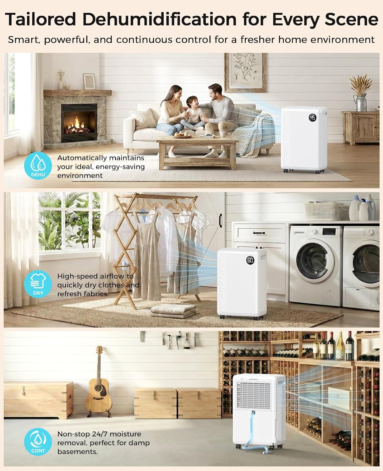 PLUSCENT 32 Pint Dehumidifier for Basement, 2500 sq.ft Dehumidifiers for Home with Drain Hose, 3 Modes, Auto Defrost, 24H Timer, Quiet Smart Humidity Control for Large Room, Bedroom, Bathroom, RV