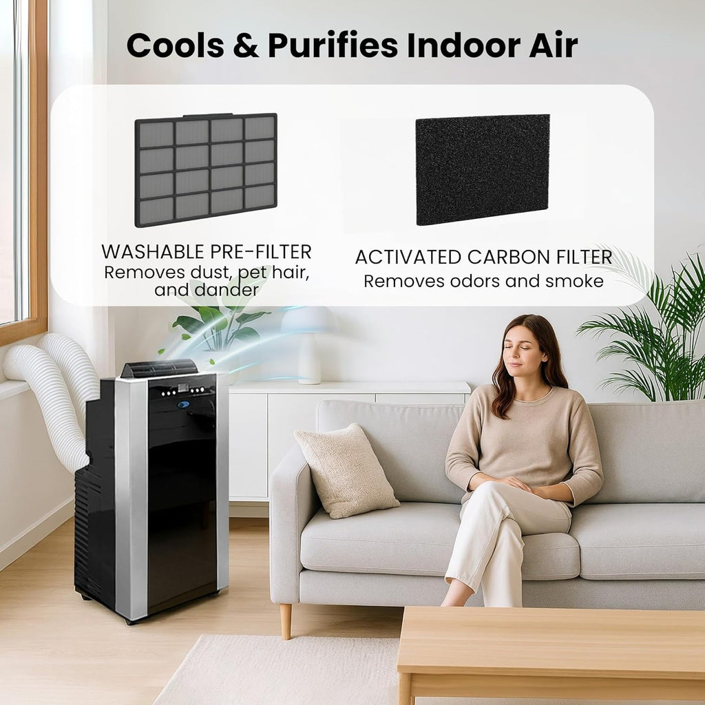 Whynter Portable Air Conditioner 14,000 BTU & Heater with Dual Hose Dehumidifier & Cooling Fan for 500 Sq Ft Rooms, Includes AC Unit Window Kit, ARC-14SH (9,200 SACC)