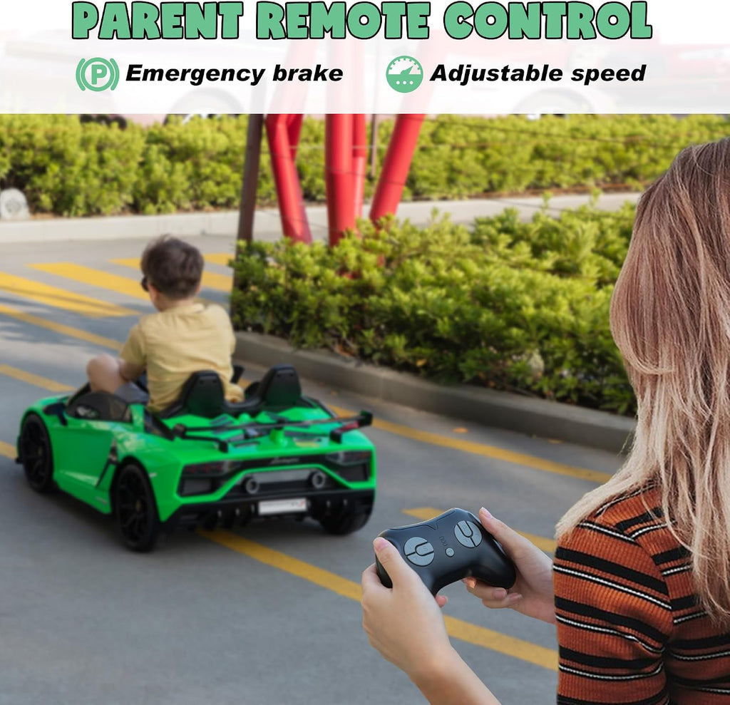 2-Seater Ride on Car 24V Electric Lamborghini for Kids High Speed 13km/h Drift Sports Car with PU Leather Seats w/Adjustable Safety Belt, 2 Speeds Mode, Music, Gifts for Children