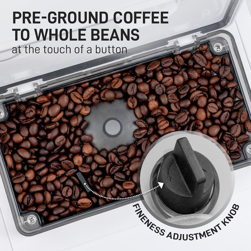 Zulay Magia Super Automatic Espresso Maker Machine with Grinder - 19 Fully Customizable Coffee Options, Auto Cleaning, Milk Foam System - for Latte, Cappuccino - Ultra LUX - White (13.7x17.7x9.4)