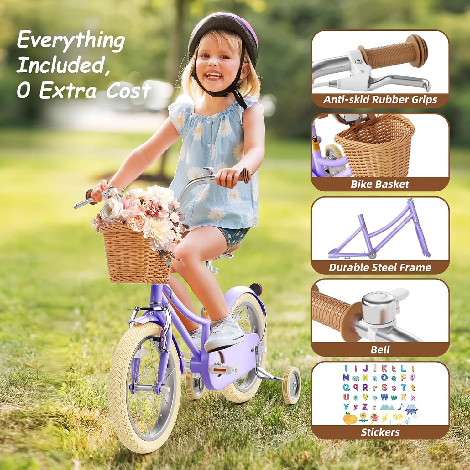Glaf Girls Bike with Training Wheels Toddler Kids Bike for 2-12 Years Old 12 14 16 18 20 Inch Children Cruiser Bicycle with Adjustable Seat and Handlebar