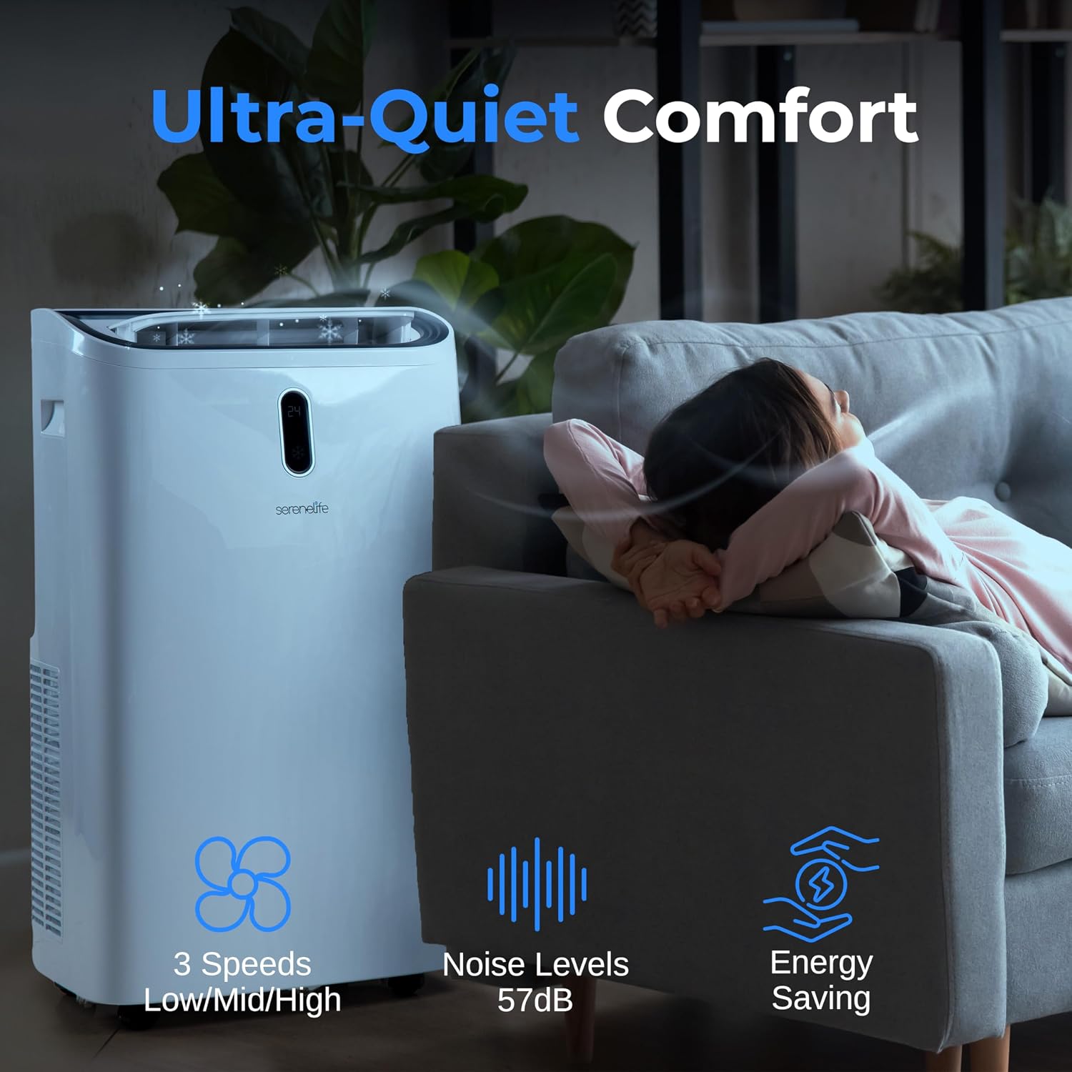 SereneLife Portable Air Conditioner, 14000 BTU (ASHRAE) Compact Home A/C Cooling Unit with Built-in Dehumidifier and Fan Modes, Energy Efficient 400 Sq. Ft. Coverage, Includes Window Mount Kit (White)