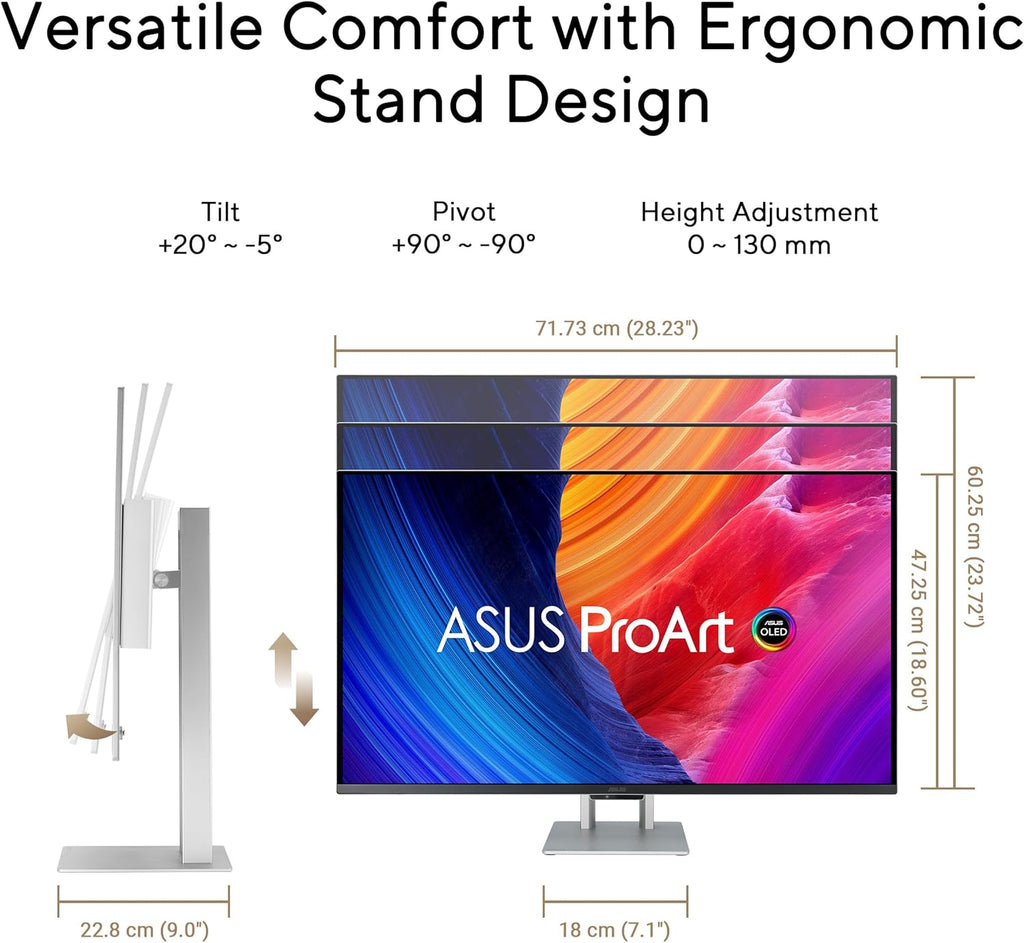ASUS ProArt Display 32' 4K HDR QD-OLED Professional Monitor (PA32UCDM) - UHD, Ultra-Slim, 240Hz, 0.1ms, Auto Calibration, Dolby Vision, 99% DCI-P3, ΔE<1, Thunderbolt 4, Calman Ready, 3 yr Warranty