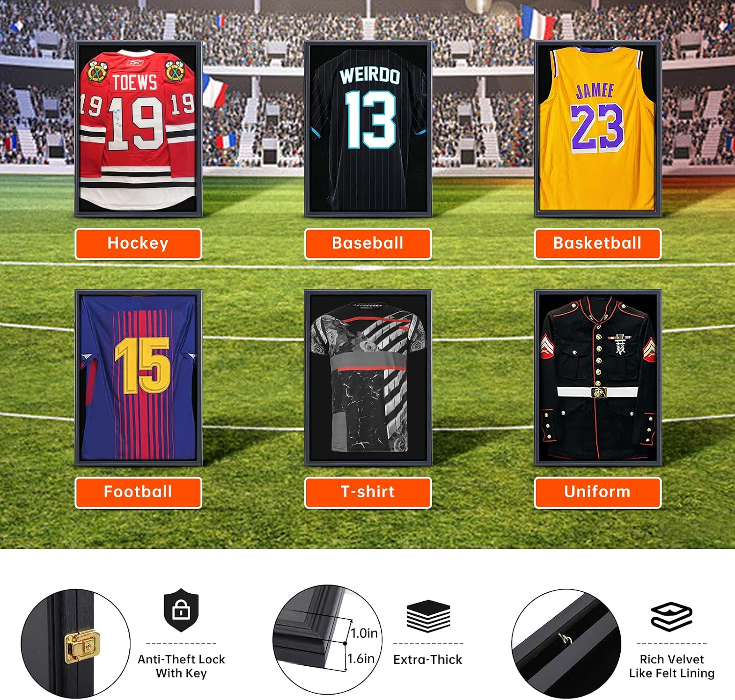 Nice C Jersey Frame Display Case, Jersey Shadow Box T Shirt Display Case, Football Jersey Frame, with 98% UV Protection, Hangers and Hookers, Valet Pinboard, Acrylic, Basketball (3 Pack)
