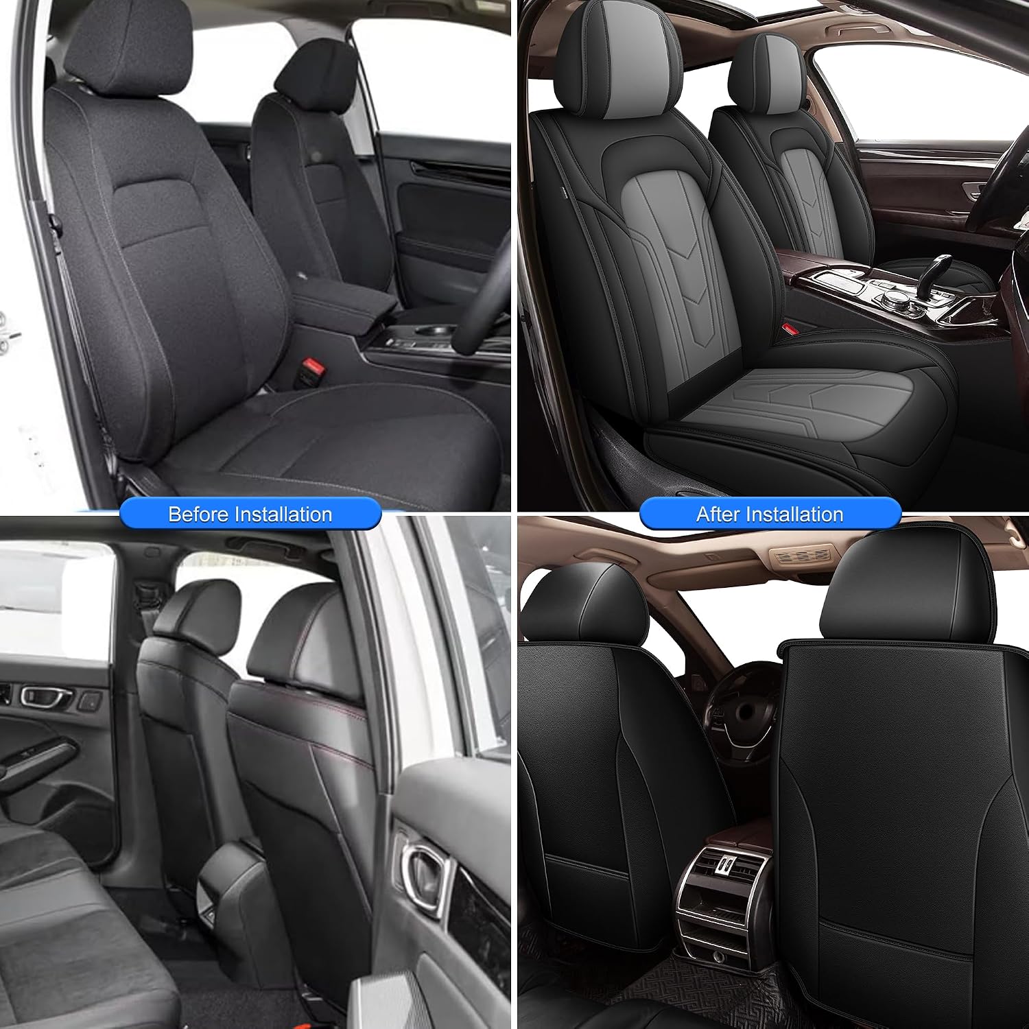 Seat Covers Compatible with Chevrolet Chevy Equinox 2007-2025 2026 Front Seat Cover for Car, Premium Luxury Faux Leather Seat Protector Seat Cushion (Black&Grey)