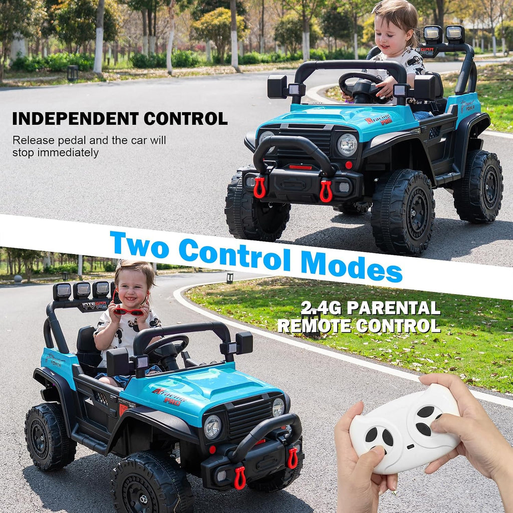 RunFast 12v Kids Ride on Car with Parent Remote Control,Electric Ride on Toys for Kids 3-5,3.7mph Max Speed,Battery Powered,Large Seat with Safety Belt,Aux Port,Gift for Boy&Girl(Blue, 12V)