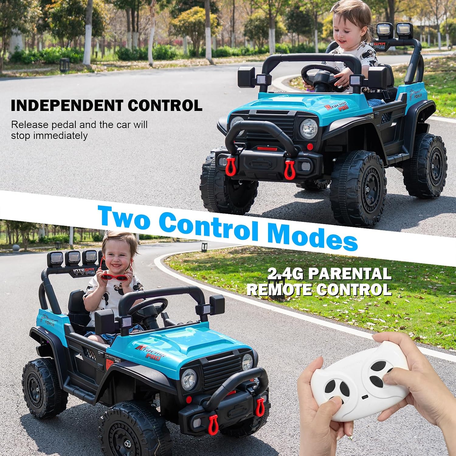 RunFast 12v Kids Ride on Car with Parent Remote Control,Electric Ride on Toys for Kids 3-5,3.7mph Max Speed,Battery Powered,Large Seat with Safety Belt,Aux Port,Gift for Boy&Girl(Blue, 12V)