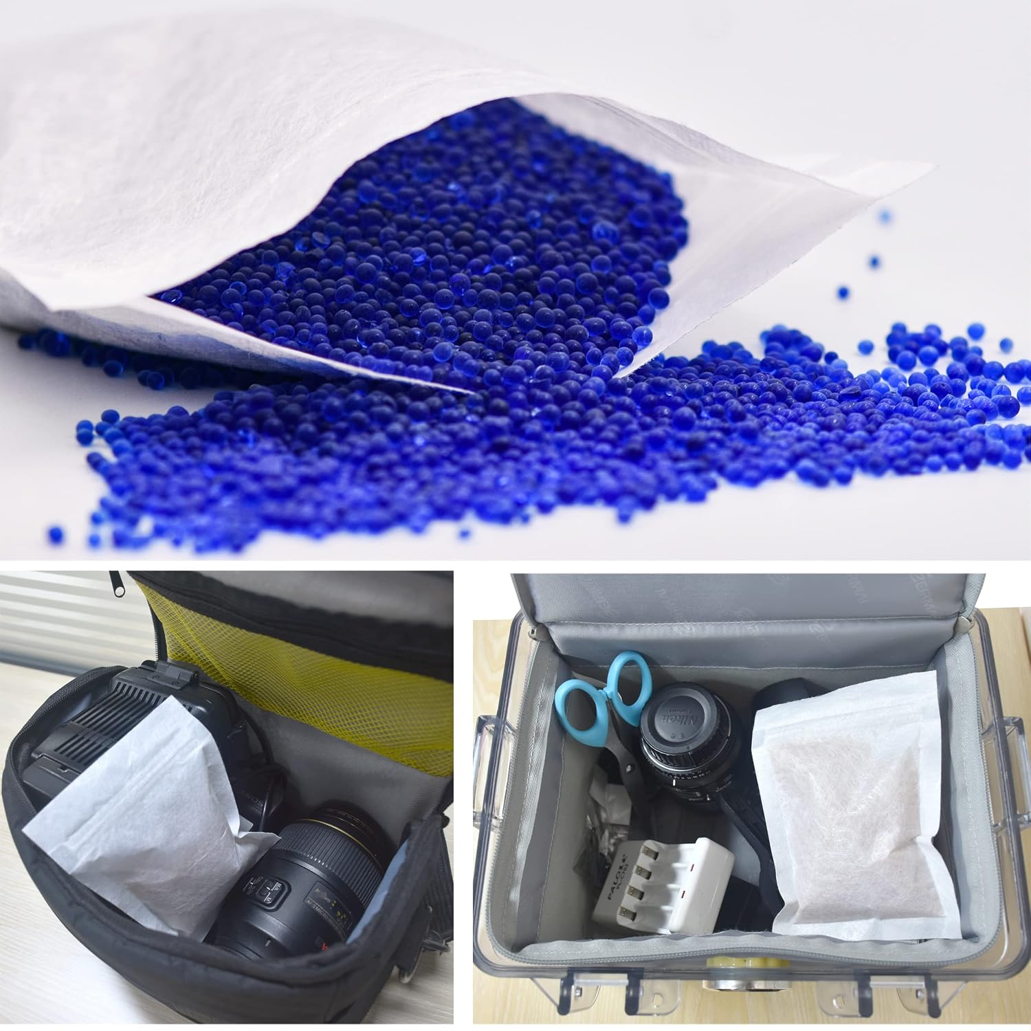 Wisesorb [Net Weight 32LBS] Blue Indicating Silica Gel Beads Desiccants - Rechargeable Desiccant Beads Silica Beads (Blue to Pink, 4 Packs of 8LBS)