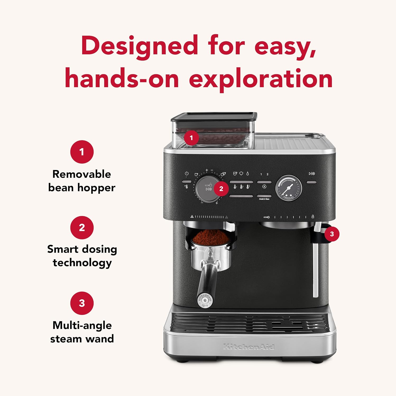 KitchenAid Semi Automatic Espresso Machine with Burr Grinder, 2.5L, Cast Iron Black, KES6551BK