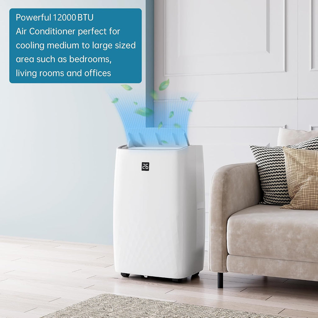 Garvee 12000 BTU Portable Air Conditioners with Dehumidifier and Fan Mode, Portable AC with 24H Timer & Remote Control, AC Unit for Home, Office, School, White