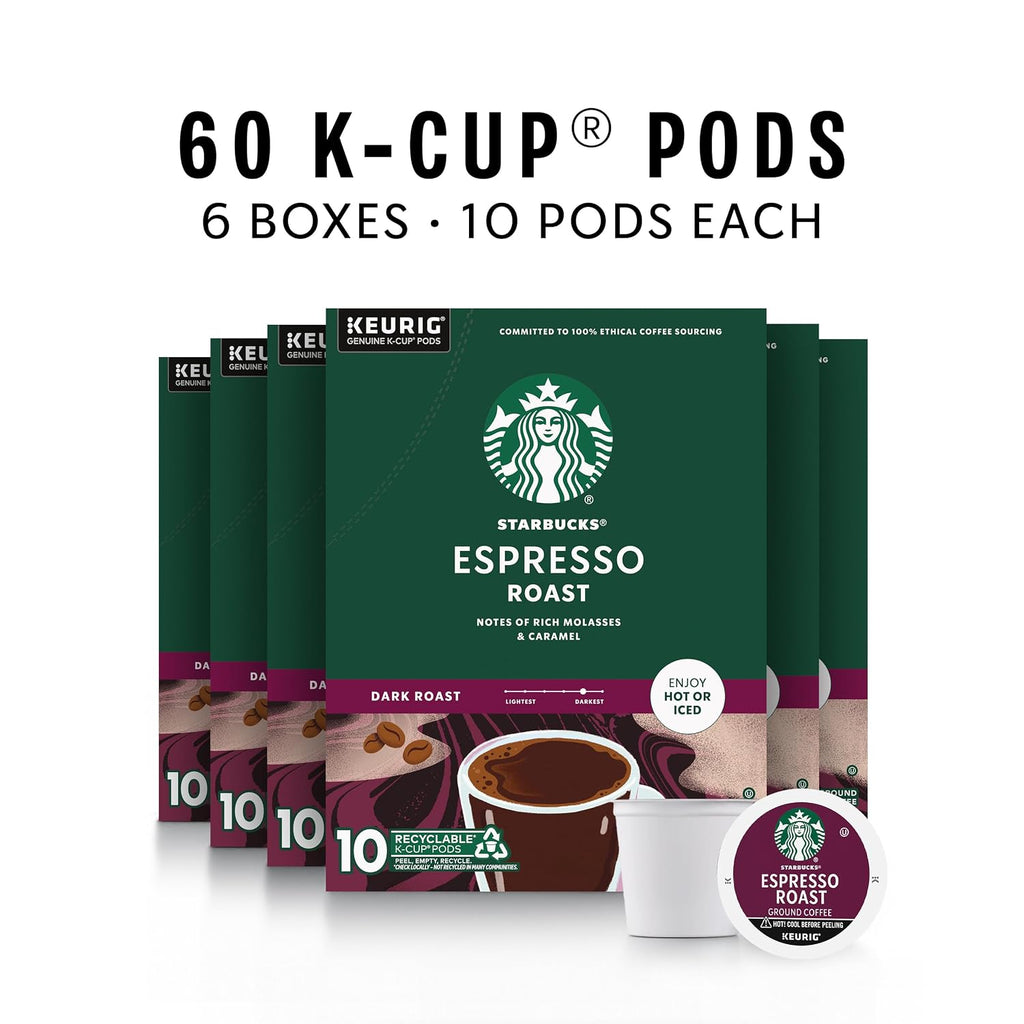 Starbucks K-Cup Coffee Pods, Dark Roast, Espresso Roast for Keurig Coffee-Makers, 100% Arabica, (120 Pods Total), 10 Count (Pack of 12)