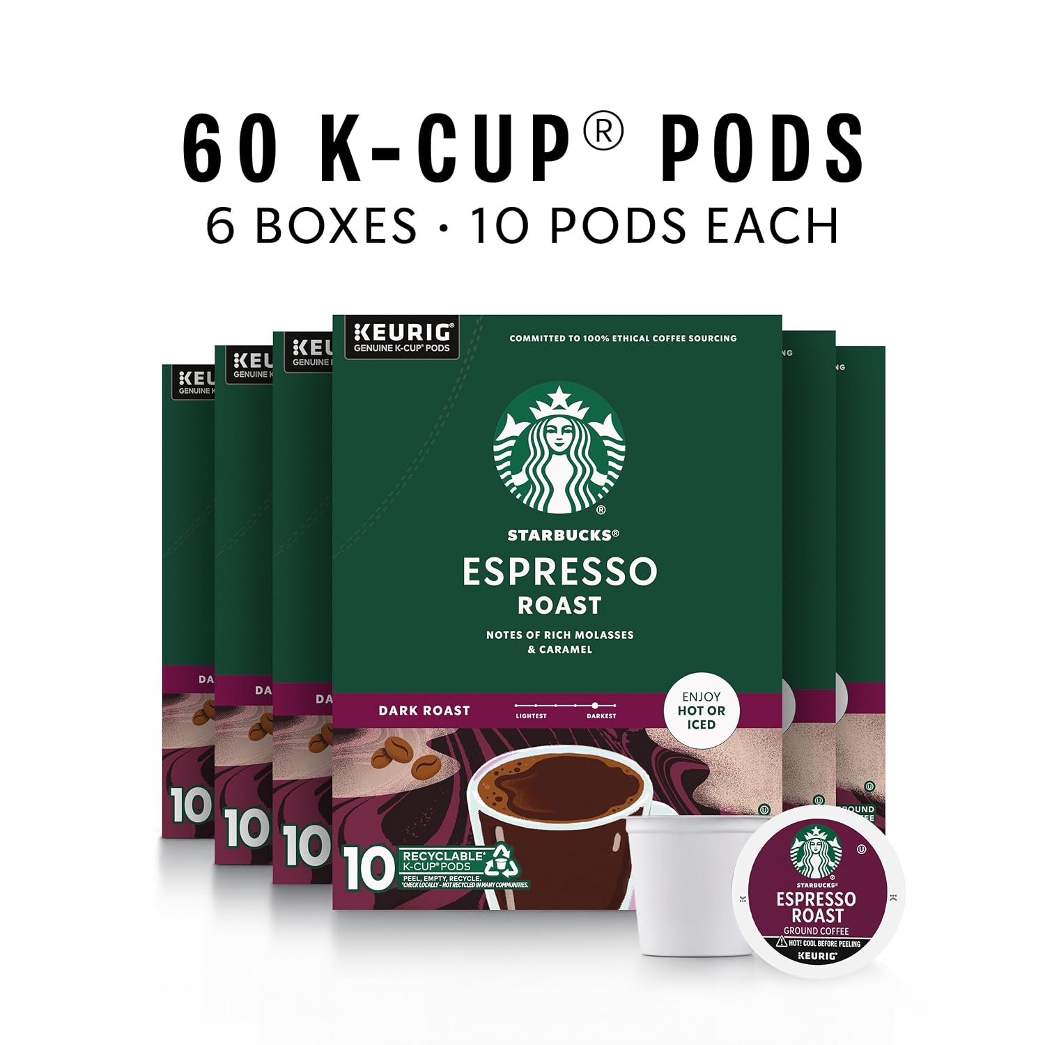 Starbucks K-Cup Coffee Pods, Dark Roast, Espresso Roast for Keurig Coffee-Makers, 100% Arabica, (120 Pods Total), 10 Count (Pack of 12)