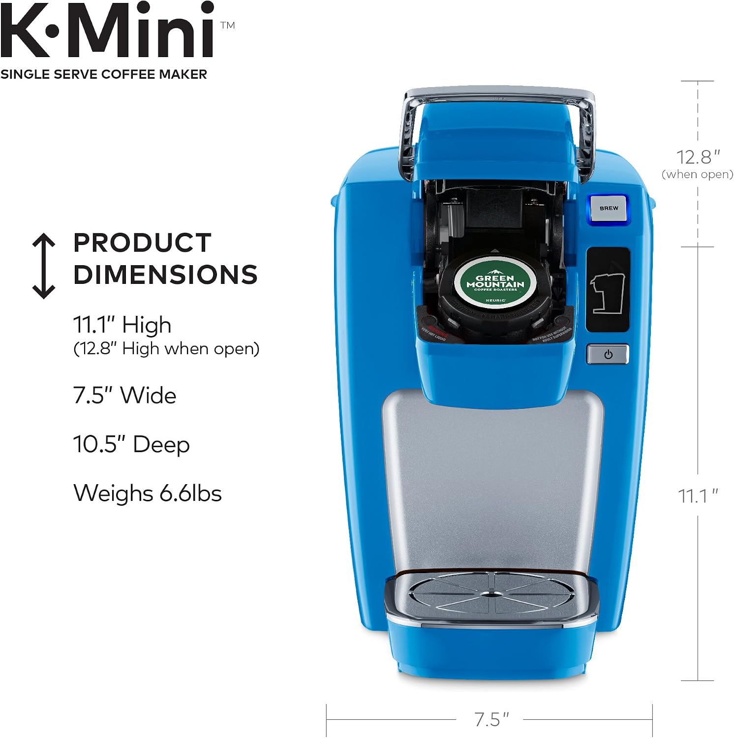 Keurig K15 Coffee Maker, Single Serve K-Cup Pod Coffee Brewer, 6 to 10 oz. Brew Sizes, True Blue