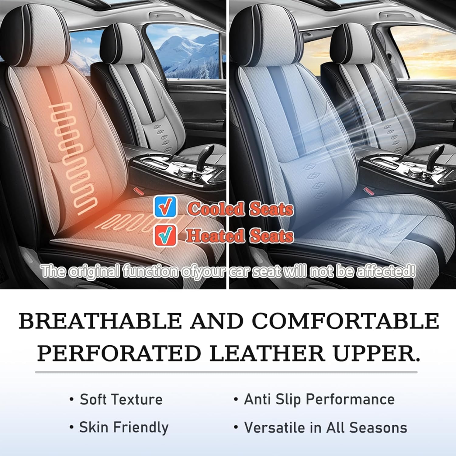 Leather Seat Covers for Lexus TX 500h 2024 2025,Car Seat Covers Front Set,Waterproof Car Seat Protectors with Airbag,Comfort Interior Cover Seats for Cars(Black+Grey)