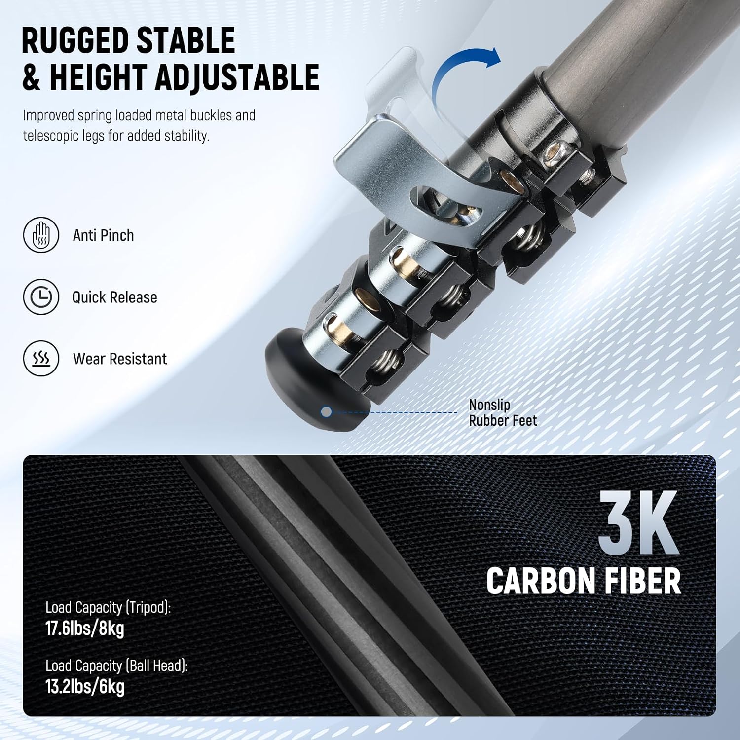 NEEWER 60.4' Travel Tripod Carbon Fiber with Detachable 360° Ball Head, Lightweight Video Camera Stand with Metal Quick Flip Buckle, Arca Type QR Plate Compatible with PD, LT36