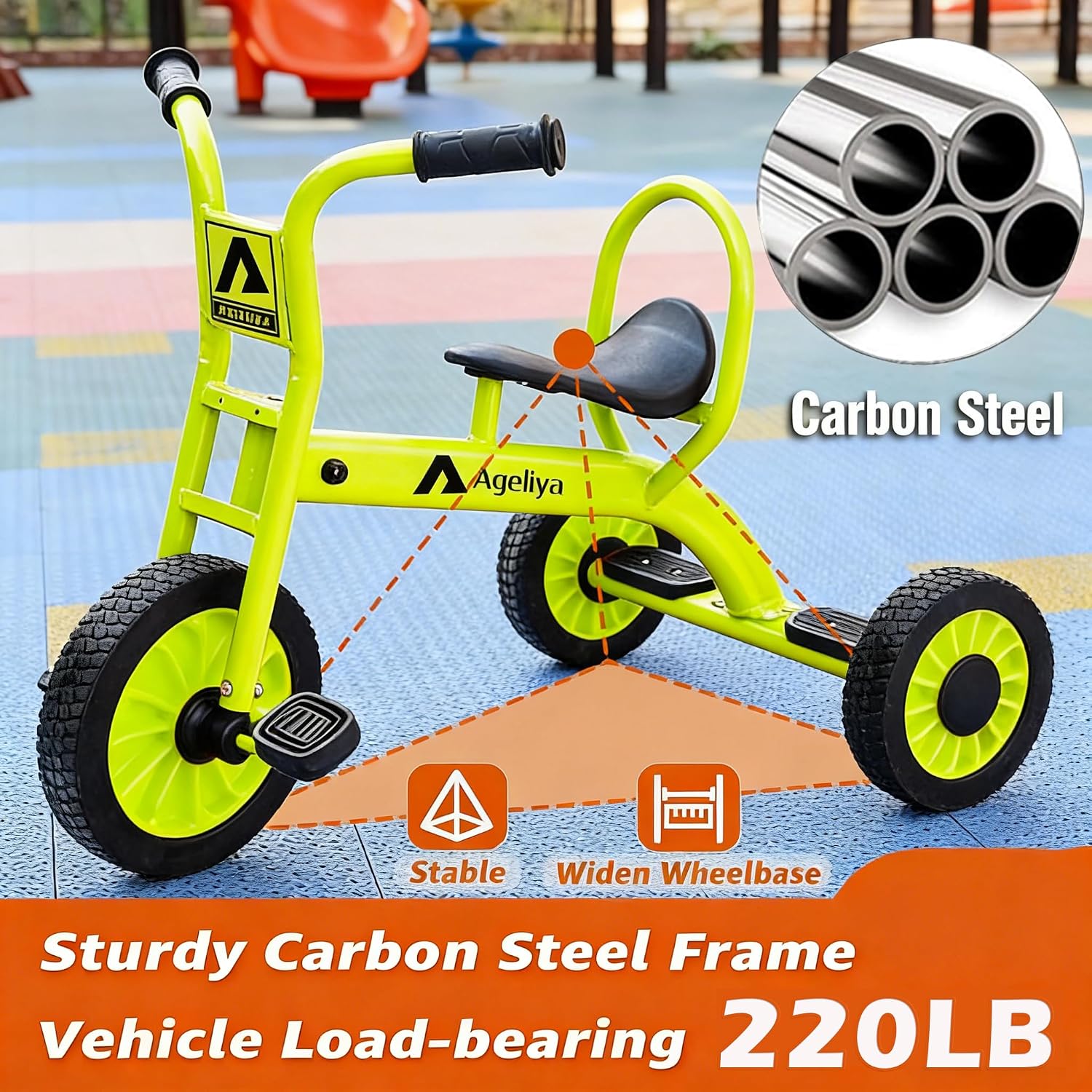 Kids Tricycle for Preschool Ages 3+, Ideal Outdoor Playground & Daycare Yard Trikes, Durable Metal Pedal Trike Gift for Boys and Girls, Sturdy Carbon Steel Frame, Inflation-Free Rubber Wheels