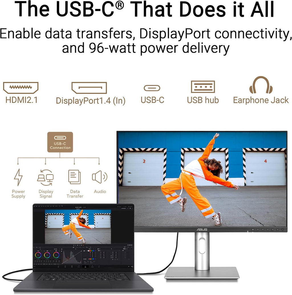 ASUS ProArt Display 27' 5K HDR Professional Monitor (PA27JCV) - 5K (5120 x 2880), IPS, 99% DCI-P3, 100% sRGB, ΔE < 2, USB-C PD 96W, Calman Verified, Color Accurate, LuxPixel, 3 yr Warranty