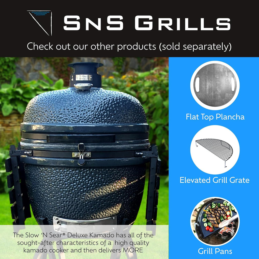 SnS Grills Slow 'N Sear® 5-Piece Cooking System - Patented Charcoal Basket with Removeable Water Reservoir, EasySpin Grate, Drip Pan for Low 'N Slow Smoking & Charcoal Grilling on Big Green Egg XL