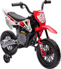 Qaba Kids Dirt Bike with Twist Grip Throttle, 12V Electric Motorcycle, Electric Bike for Toddler with Training Wheels, Rear Suspension & Music for Ages 3-6 Years, Red