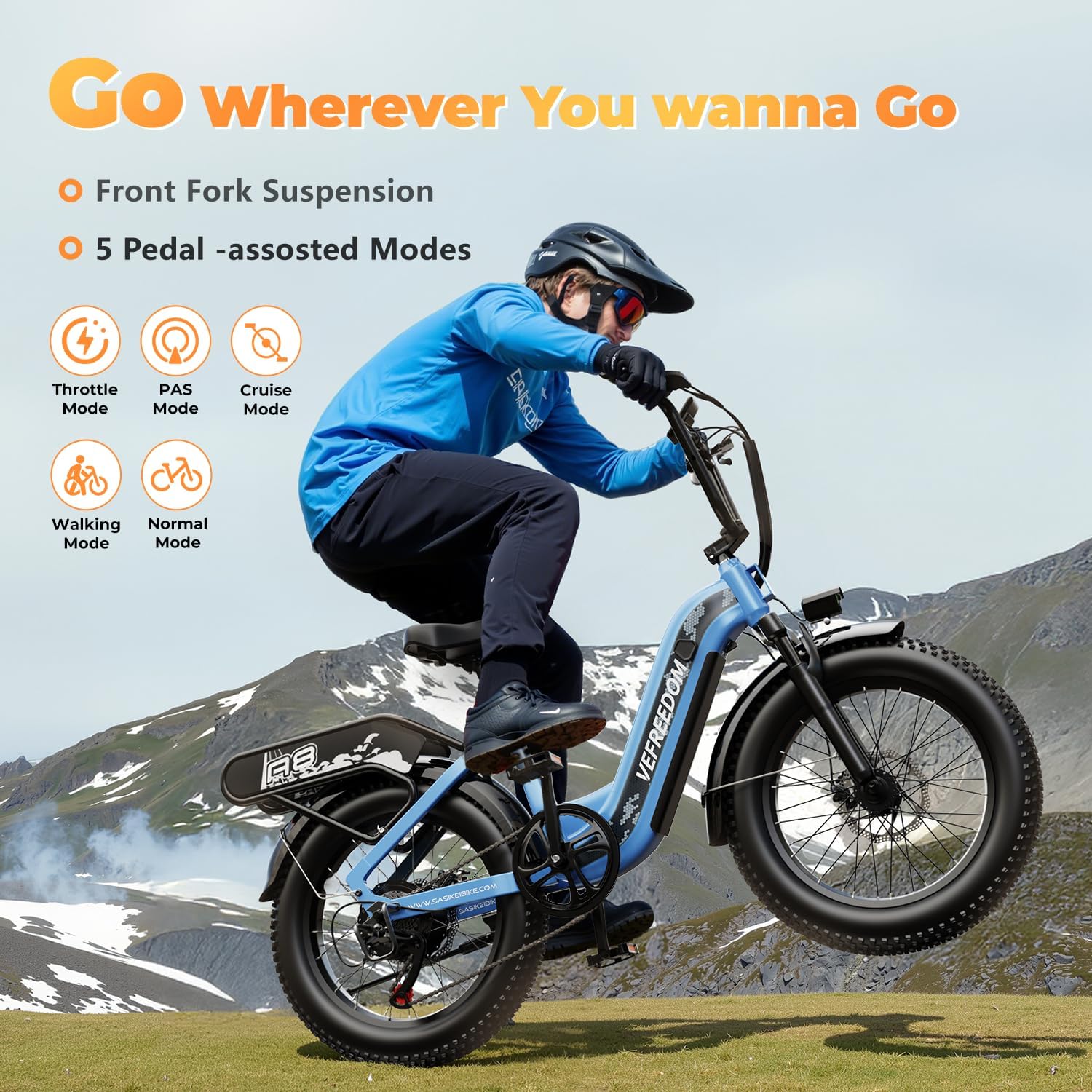 EUY Electric Bike for Adults with Peak 1500W Motor, 48V 20Ah Removable Battery Fast Ebike,Max 70Miles,20' x4.0 Fat Tire Commuting Electric Mountain Bike,7-Speed, Step-Thru Bicycle