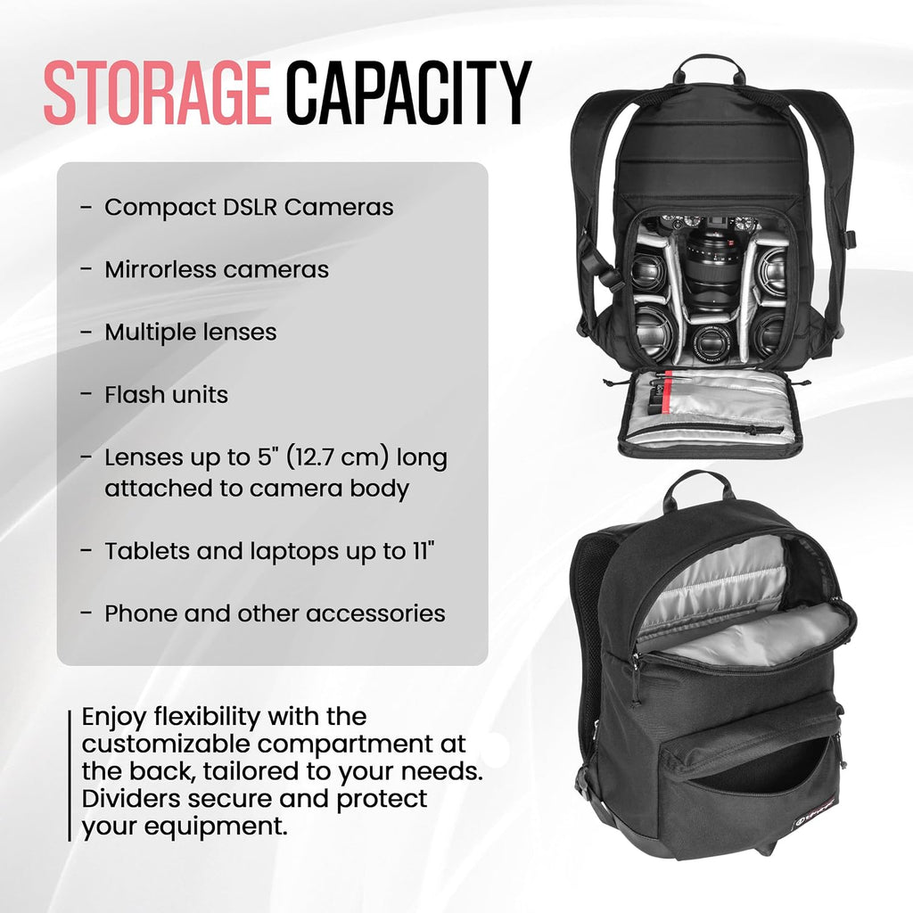 Tamrac Runyon Camera Backpack for Photographers, DSLR Camera Bag with Laptop Compartment, Professional Photography Backpack, Travel Camera Carrying Case with Customizable Protective Dividers