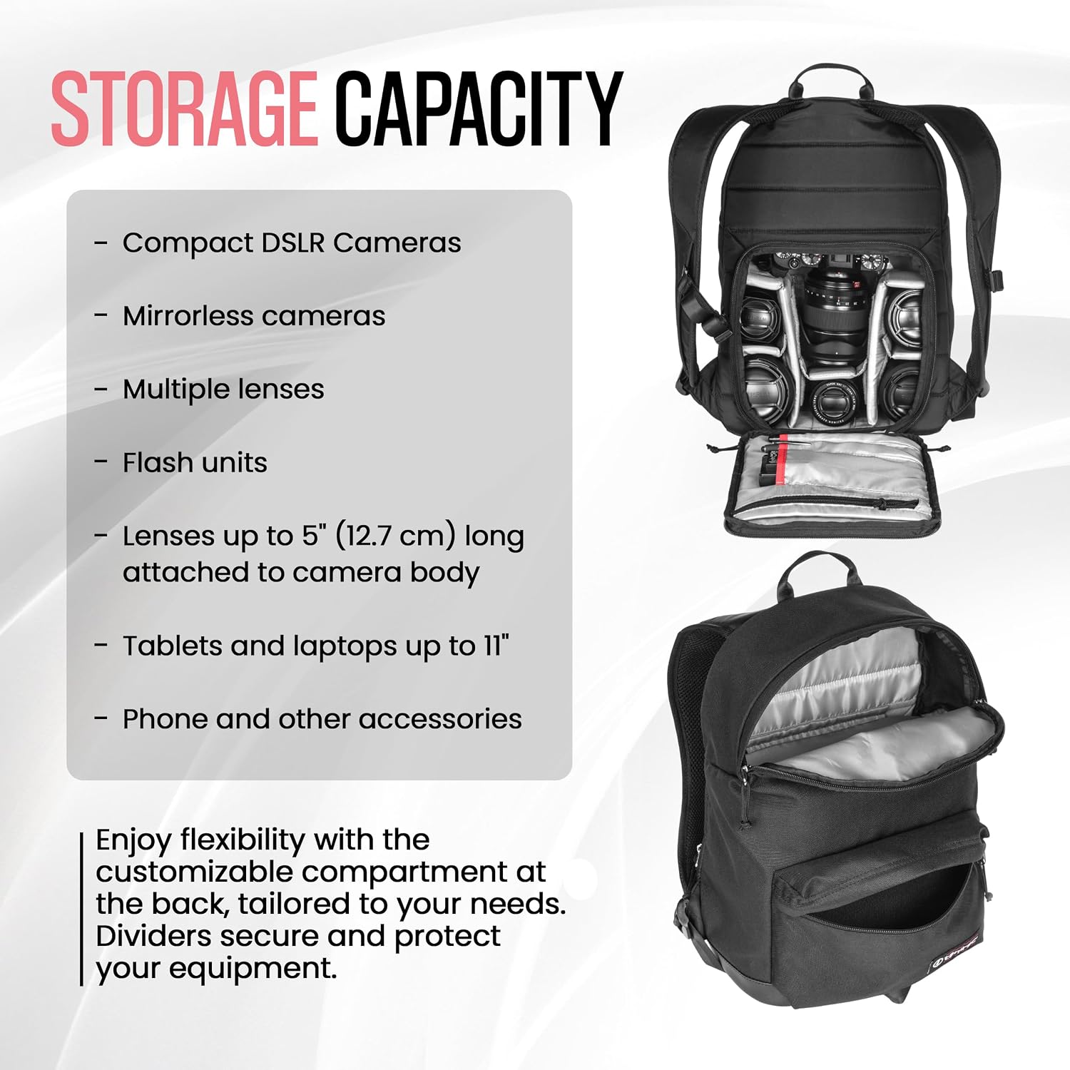 Tamrac Runyon Camera Backpack for Photographers, DSLR Camera Bag with Laptop Compartment, Professional Photography Backpack, Travel Camera Carrying Case with Customizable Protective Dividers