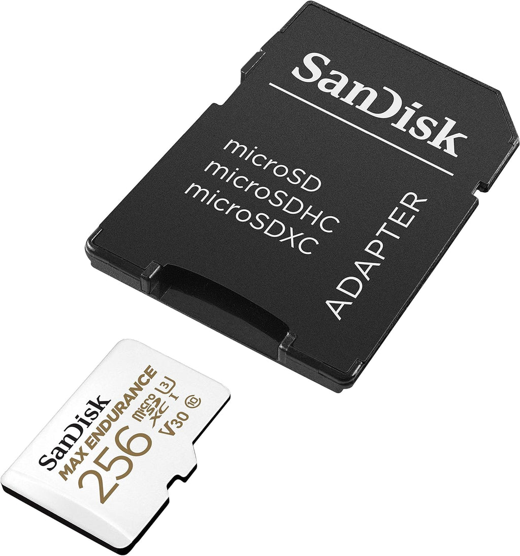 SANDISK 256GB MAX Endurance microSDXC Card with Adapter for Home Security Cameras and Dash cams - C10, U3, V30, 4K UHD, Micro SD Card - SDSQQVR-256G-GN6IA