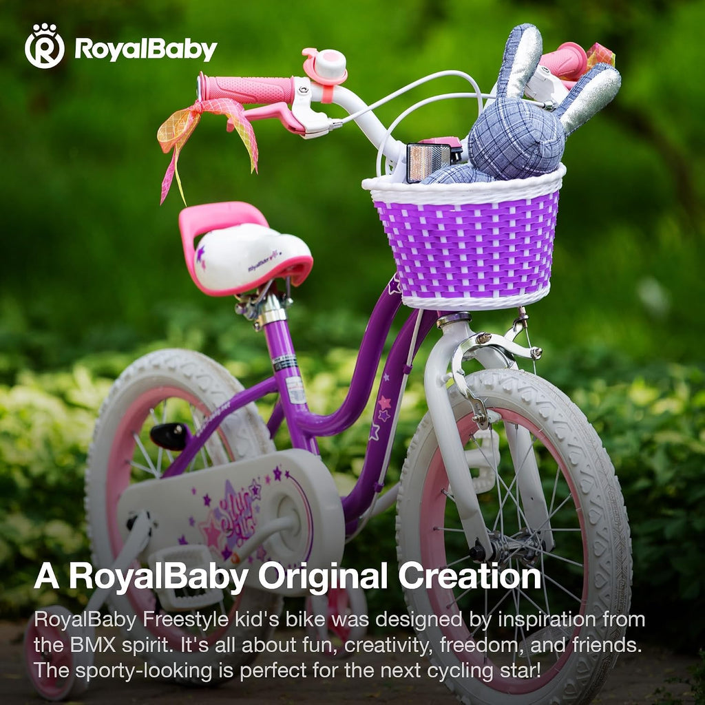 RoyalBaby Girls Bike with Training Wheels, Stargirl Kids Bicycle 14 Inch Toddlers to Big Kids 3-5 Years, Lavender