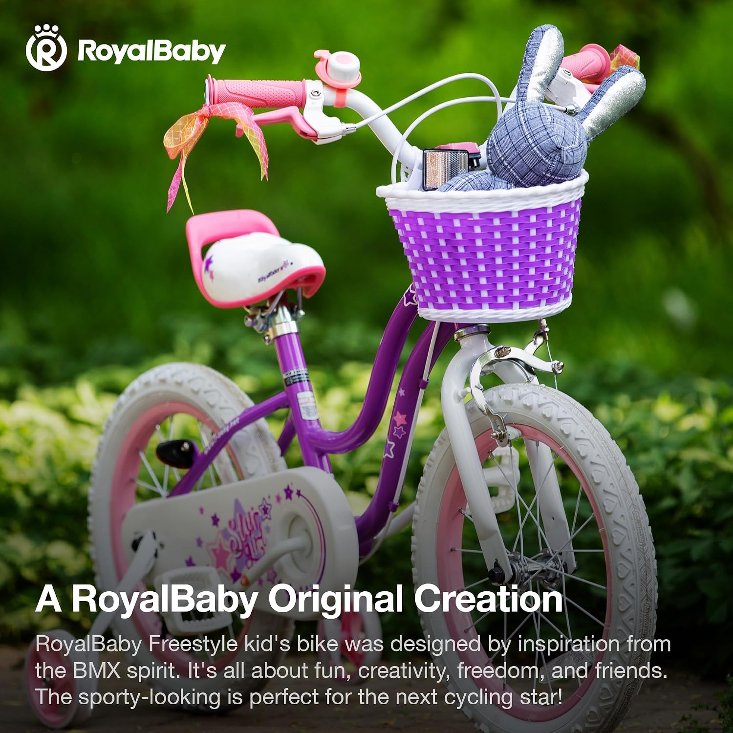 RoyalBaby Girls Bike with Training Wheels, Stargirl Kids Bicycle 14 Inch Toddlers to Big Kids 3-5 Years, Lavender