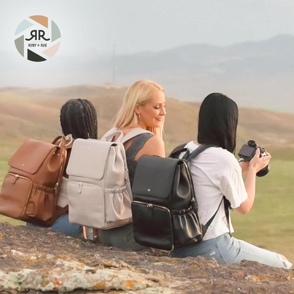 Ruby Camera Backpack – Sleek, Durable Vegan Leather Bag with Gear Dividers, Laptop Compartment, and Side Access for Cameras & Gear, Gray